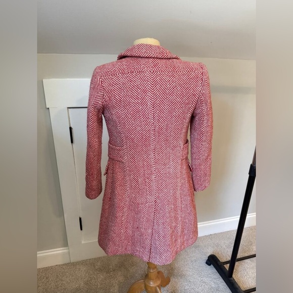MODA INTERNATIONAL RED/CREAM WOOL BLEND PEACOAT - Picture 3 of 5